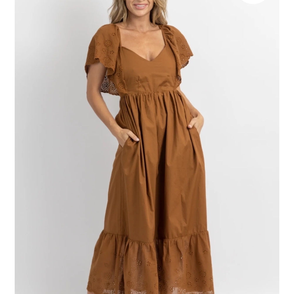 Brown Tiered Ruffled Maxi Sundress